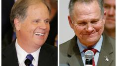 FILE PHOTO: A combination photo shows Democratic Alabama U.S. Senate candidate Doug Jones (L) and Republican U.S. Senate candidate Roy Moore (R) at their respective election night parties in Birmingham and Montgomery, Alabama, U.S., December 12, 2017. RE