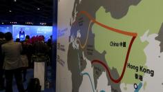 A map illustrating China's silk road economic belt and the 21st century maritime silk road, or the so-called "One Belt, One Road" megaproject, is displayed at the Asian Financial Forum in Hong Kong, China January 18, 2016. REUTERS/Bobby Yip/File Photo