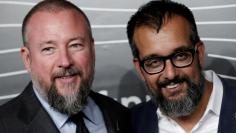 Co-Founders of VICE Shane Smith and Suroosh Alvi pose as they arrive for the 20th Annual Webby Awards in Manhattan, New York