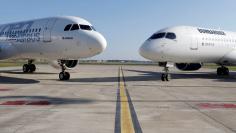 FILE PHOTO:   An Airbus A320neo aircraft and a Bombardier CSeries aircraft are pictured during a news conference to announce a partnership between Airbus and Bombardier on the C Series aircraft programme, in Colomiers