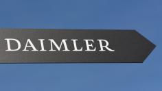 FILE PHOTO: A sign showing the name of German truck maker Daimler is pictured at the IAA truck show in Hanover, September 22,  2016.  REUTERS/Fabian Bimmer/File Photo 