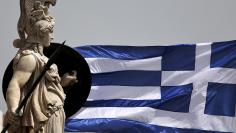 A Greek national flag flutters next to a statue of ancient Greek goddess Athena, in Athens May 21, 2015. REUTERS/Alkis Konstantinidis 