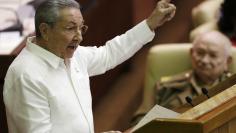 Cuba's President Raul Castro addresses the audience during the National Assembly in Havana