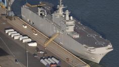 An aerial view shows the Mistral-class helicopter carrier Vladivostok constructed for Russia at the STX Les Chantiers de l'Atlantique shipyard site in the port of Montoir-de-Bretagne near Saint Nazaire, western France, September 22, 2014. REUTERS/Stephane