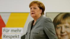 German Chancellor Angela Merkel arrives for a statement at the CDU headquarters in Berlin, Germany, January 21, 2017, after Germany's Social Democrats (SPD) voted to begin formal coalition talks with Chancellor Merkel's conservatives.   REUTERS/Axel Schm