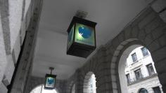 FILE PHOTO - The logo of Barclays bank is seen on glass lamps outside of a branch of the bank in the City of London financial district in London September 4, 2017. REUTERS/Toby Melville