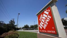 A sign outside The Home Depot store is pictured in Monrovia, California