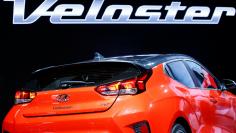 FILE PHOTO: Rear view of the 2019 Hyundai Veloster being displayed at the North American International Auto Show in Detroit, Michigan, U.S., January 15, 2018. REUTERS/Brendan Mcdermid/File Photo                                