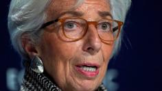 Lagarde Managing Director of the IMF attends a news conference on the world economic outlook during the WEF in Davos