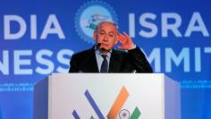 Israeli Prime Minister Benjamin Netanyahu speaks during the India-Israel Business Summit in Mumbai