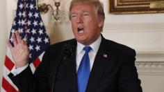 U.S. President Donald Trump speaks about the Iran nuclear deal in the Diplomatic Room of the White House in Washington, U.S., October 13, 2017. REUTERS/Kevin Lamarque 