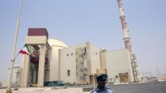 A security official stands in front of the Bushehr nuclear reactor, 1,200 km (746 miles) south of Tehran, August 21, 2010.   REUTERS/Raheb Homavandi