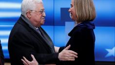 European High Representative for Foreign Affairs Federica Mogherini welcomes Palestinian President Mahmoud Abbas in Brussels