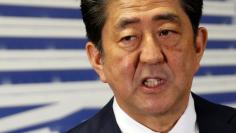 Japan's Prime Minister Shinzo Abe, who is also leader of the Liberal Democratic Party (LDP), attends a news conference at LDP headquarters in Tokyo, Japan October 23, 2017. REUTERS/Toru Hanai 