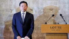 FILE PHOTO: Lotte Group chairman Shin Dong-bin attends news conference in Seoul