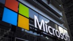 FILE PHOTO: A Microsoft logo is seen on an office building in New York City in this July 28, 2015 file photo. REUTERS/Mike Segar/File Photo