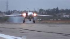 A frame grab taken from footage released by Russia's Defence Ministry October 15, 2015, shows a Sukhoi Su-24M military aircraft landing on the tarmac at the Hmeymim air base near Latakia, Syria.  REUTERS/Ministry of Defence of the Russian Federation/Hando