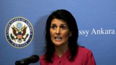 U.S. Ambassador to the United Nations Nikki Haley speaks to the staff at the U.S. Embassy in Ankara, Turkey, May 23, 2017. REUTERS/Burhan Ozbilici/Pool 