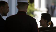 Myanmar's State Counsellor Aung San Suu Kyi arrives at the White House for a bilateral meeting with U.S. President Barack Obama in Washington, D.C., U.S. September 14, 2016. REUTERS/Carlos Barria 
