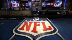 NFL logo and set are seen at New York's Radio City Music Hall before the start of the 2013 NFL Draft