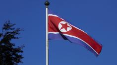 FILE PHOTO: A North Korean flag flies on a mast at the Permanent Mission of North Korea in Geneva October 2, 2014.   REUTERS/Denis Balibouse/File Photo