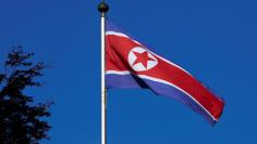 FILE PHOTO -  A North Korean flag flies on a mast at the Permanent Mission of North Korea in Geneva October 2, 2014.   REUTERS/Denis Balibouse/File Photo