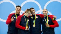 Swimming - Men's 4 x 100m Freestyle Relay Victory Ceremony