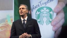 Starbucks CEO Howard Schultz speaks during the company's annual shareholder's meeting in Seattle, Washington