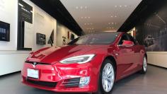 A Tesla Model S car is seen in a showroom in Santa Monica