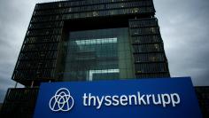 FILE PHOTO - A logo of ThyssenKrupp AG is pictured outside the ThyssenKrupp headquarters in Essen, November 23, 2017. REUTERS/Thilo Schmuelgen