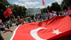 Turkish demonstrators rally against the coup attempt in Turkey at the White House in Washington