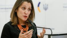 FILE PHOTO: Canada's Foreign Minister Chrystia Freeland attends a news briefing in Kiev