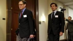 Sidney Blumenthal (L), a longtime Hillary Clinton friend who was an unofficial adviser while she was secretary of state, arrives to be deposed in private session of the House Select Committee on Benghazi at the U.S. Capitol in Washington June 16, 2015. RE