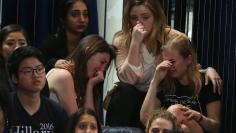 Supporters of Hillary Clinton react at her election night rally in Manhattan, New York. REUTERS/Lucy Nicholson