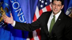 U.S. Speaker of the House Paul Ryan (R-WI) gestures to the crowd during an "Election Night event" in Janesville, Wisconsin, U.S. November 8, 2016. REUTERS/Ben Brewer