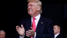 Republican presidential nominee Donald Trump arrives for a campaign rally in Tampa