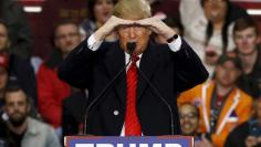 File photo of Republican U.S. presidential candidate Trump looking to the cameras at the back of the arena during a rally at Clemson University in Pendleton