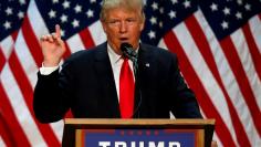 Republican U.S. presidential candidate Donald Trump speaks at the end of a campaign rally in Eugene, Oregon, U.S.