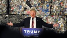 Republican U.S. presidential candidate Donald Trump gestures while delivering a speech at the Alumisourse Building in Monessen, Pennsylvania, U.S., June 28, 2016.  REUTERS/Louis Ruediger 