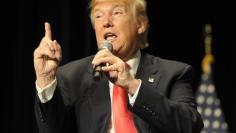 U.S. Republican presidential candidate Donald Trump speaks in the Orpheum Theatre during a campaign event in Sioux City