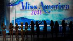 FILE PHOTO: Contestants await the results after competing in the swimsuit component of the 97th Miss America Competition