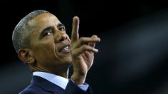 U.S. President Barack Obama delivers remarks at University of Nebraska Omaha arena, in Omaha, Nebraska