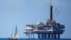 FILE PHOTO: An offshore oil platform is seen in Huntington Beach, California, U.S. September 28, 2014.  REUTERS/Lucy Nicholson/File Photo