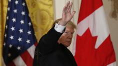 U.S. President Donald Trump departs after joint news conference with Trudeau at the White House in Washington