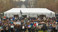 Protesters block an entry point before the inauguration of U.S. President-elect Donald Trump in Washington