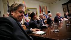 FILE PHOTO:  White House Chief Strategist Stephen Bannon (L) attends a meeting between U.S. President Donald Trump and congressional leaders to discuss trade deals at the at the Roosevelt room of the White House in Washington U.S., February 2, 2017. REUT