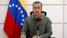 Venezuela's Vice President Tareck El Aissami talks to the media during a news conference in Caracas