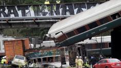 The scene where an Amtrak passenger train derailed in DuPont