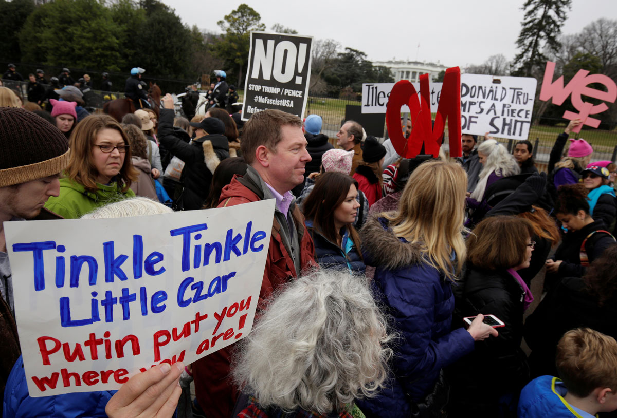 People rally near the White House during Women’s March on Washington in reaction to U.S. President Donald Trump's inauguration in Washington.