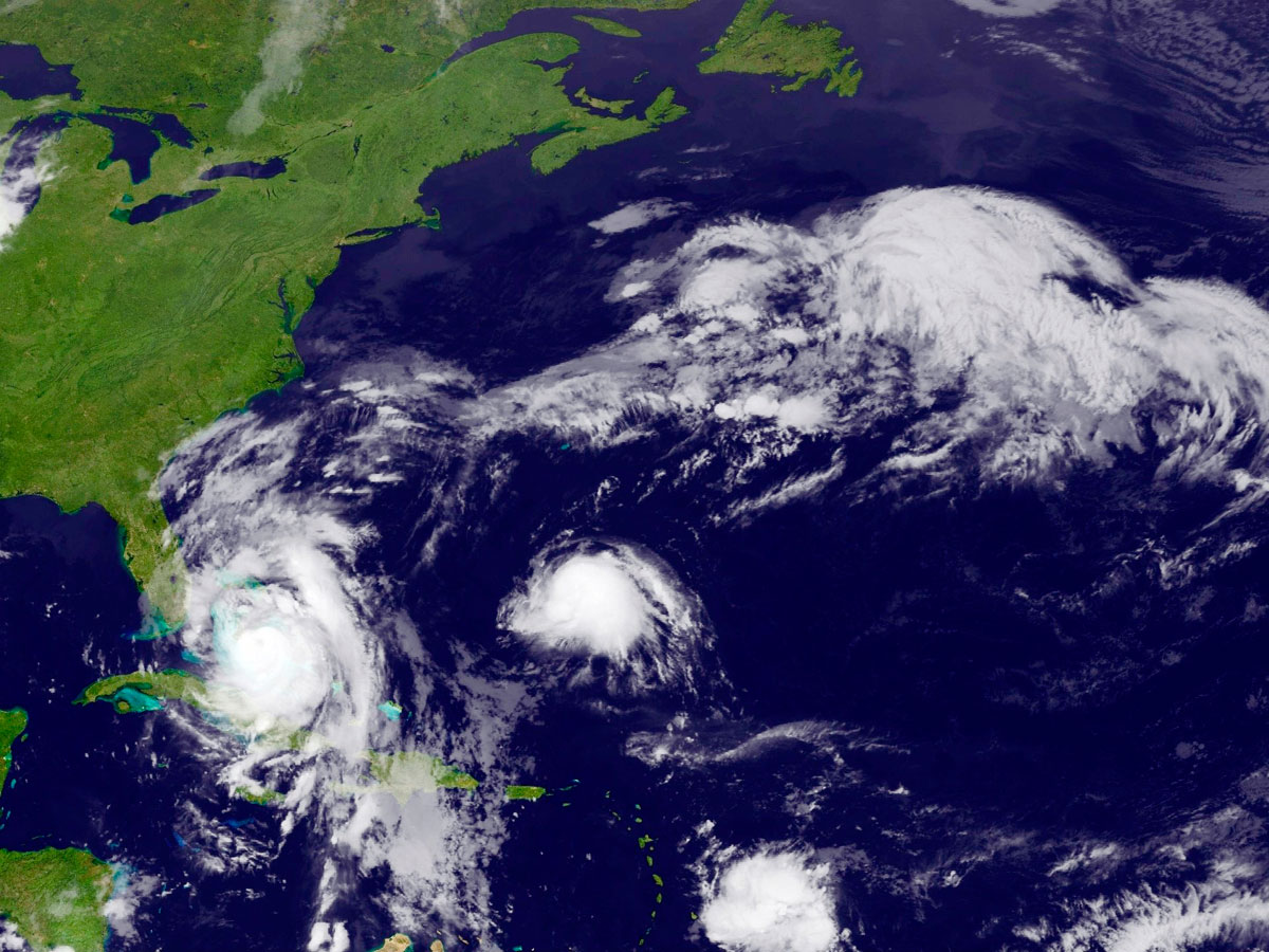 Hurricane Matthew is seen approaching the East Coast of the United States in this image from NOAA&#039;s GOES-East satellite